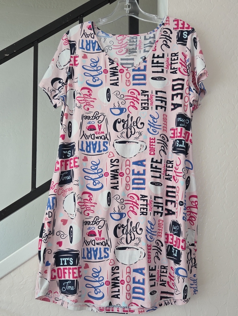 Secret Treasures Pink Coffee Print Short Sleeve Nightshirt Size S/M